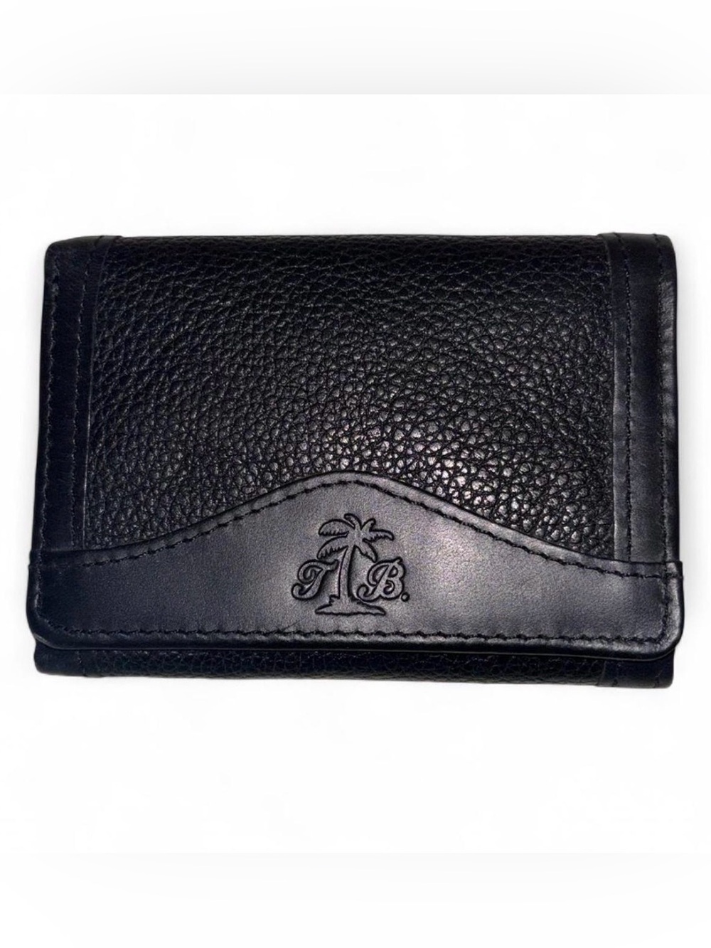 NEW Tommy Bahama Black Pebble Leather Tri Fold Wallet